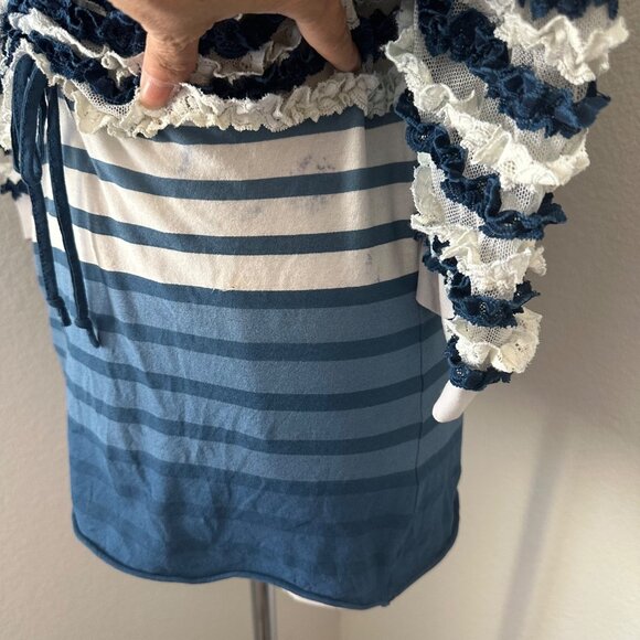 Jean Paul Gaultier Ruffled Blue & White Striped Lace Top Spaghetti Straps Sz S - Picture 15 of 16